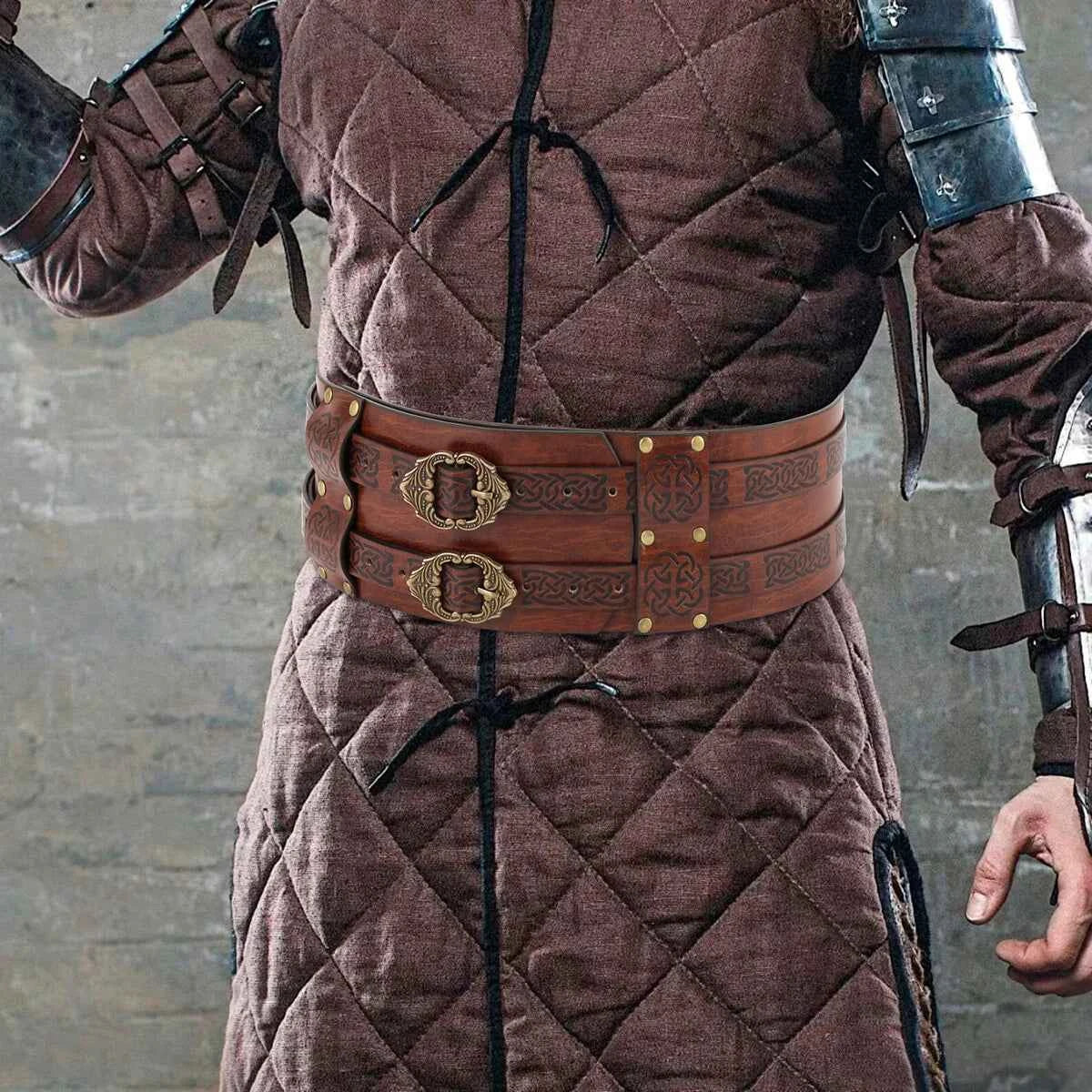 SS69 Viking Wide Waist Armor Belt, Adjustable Synthetic Leather LARP Gear