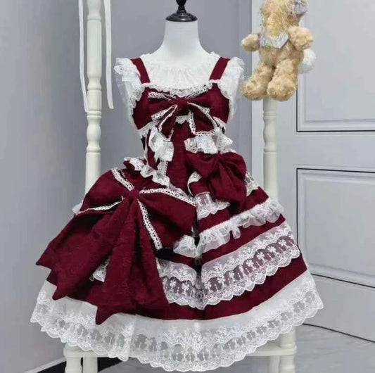 Kawaii Lovely Slim Lolita Dress Women Design Sweet Bow Sleeveless Sling Dresses Elegant Cute Pretty New Clothing
