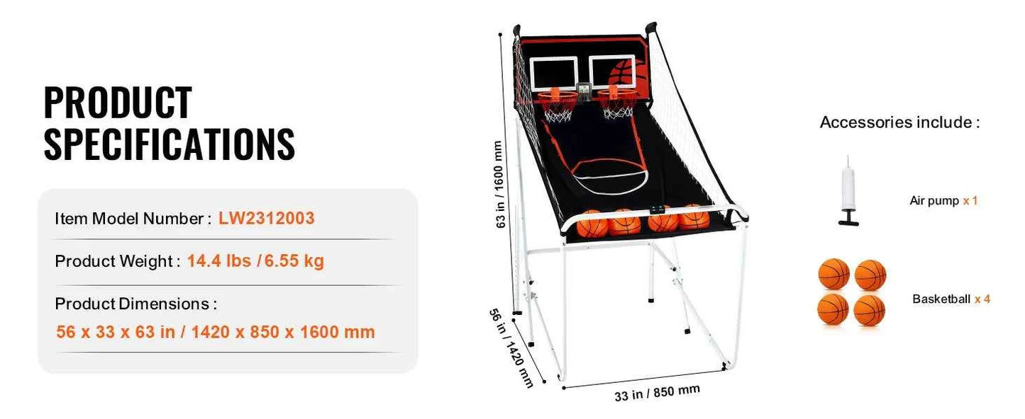 SucceBuy Foldable Basketball Arcade Game 2 Player Indoor Basketball Game Dual Shot Sport w/ 4 Balls 8 Game Modes for Kid Adult