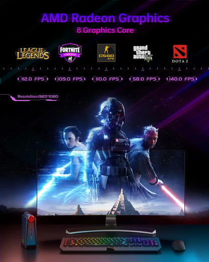 ACEMAGIC S3A Mini PC Gaming AMD Ryzen 7 5700U RAM 16/32GB DDR4 512GB/1TB SSD Gamer Computer RGB Light Control WiFi6 BT5.2 SS69