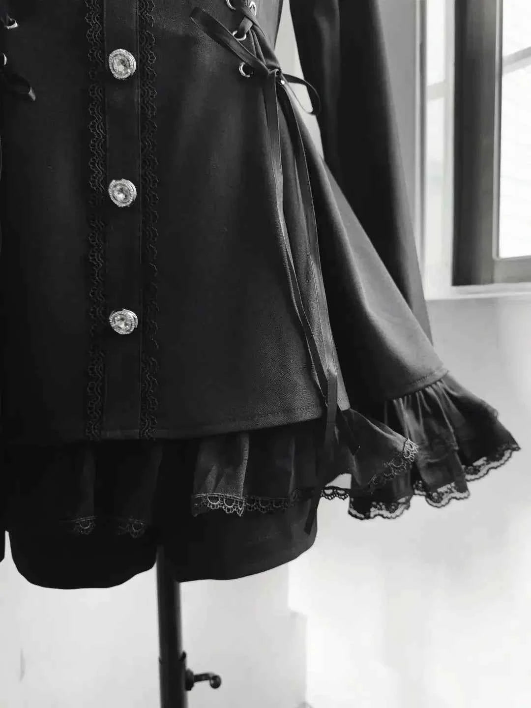 2025 Autumn Gothic Lolita Dress Sweet Heart Black Bow - Elegant Long Sleeve Short Dress with Lace Trim Slim Fit Waist for Women