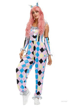 Women's Circus Clown Costume Naughty Clown Uniform Suitable For Halloween Adult Role Play Ice Silk Jumpsuit Magician Dress Up