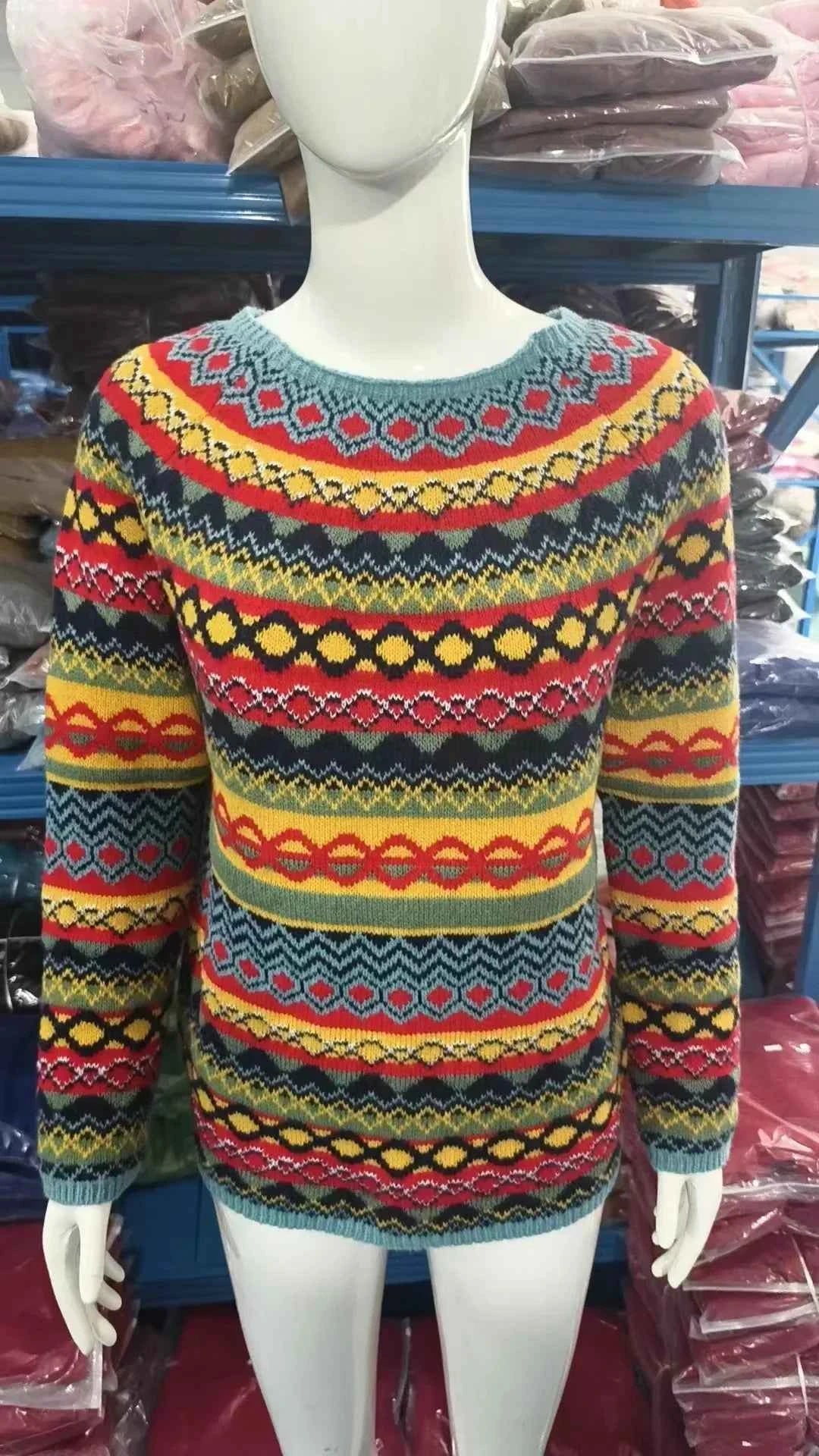 Spring Knitted Women's Sweater O-neck Long Sleeve Casual Loose Sweater Elegant Trendy Print Female Winter Fashion Ladies Clothes