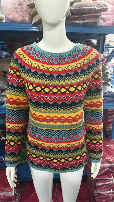 Spring Knitted Women's Sweater O-neck Long Sleeve Casual Loose Sweater Elegant Trendy Print Female Winter Fashion Ladies Clothes