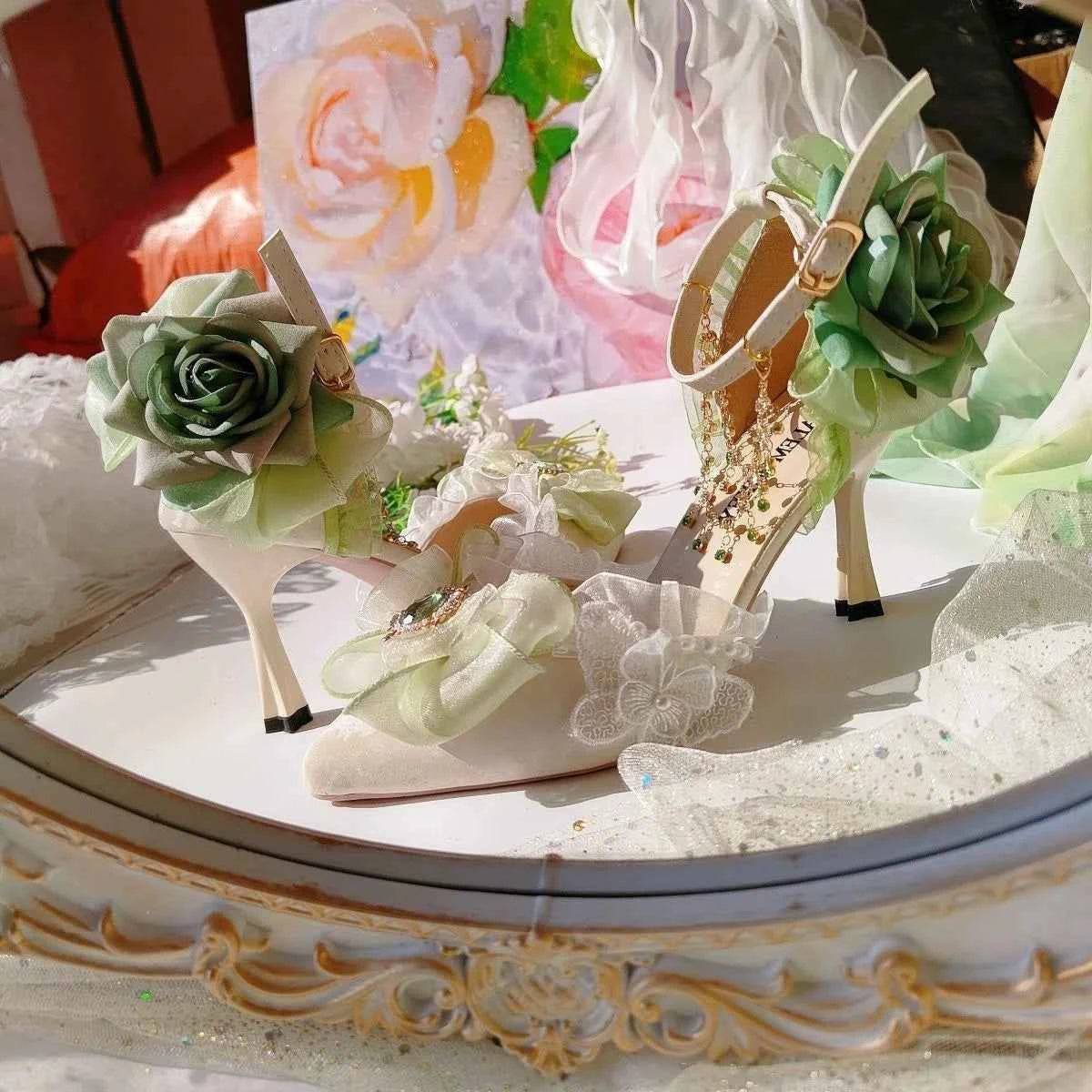 Heeled sandals shoes woman 2025 trend Elegant woman heels lolita shoes Party shoes woman bridal heels white wedding shoes women