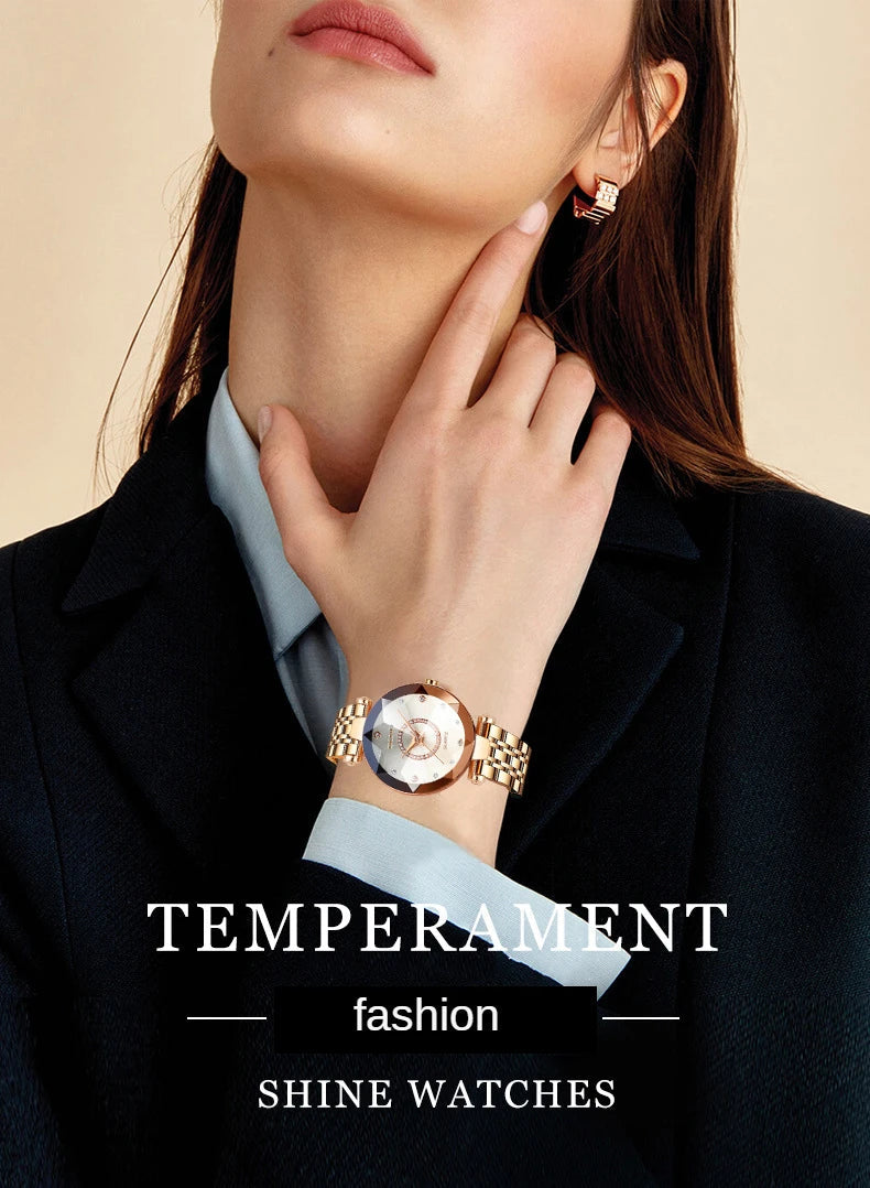 SENO Ocean Star Women Crystal Watch 2024 Top Brand Luxury Rose Gold Women Bracelet Watch for Ladies Wrist Watch Relogio Feminino SS69