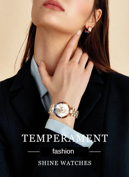 SENO Ocean Star Women Crystal Watch 2024 Top Brand Luxury Rose Gold Women Bracelet Watch for Ladies Wrist Watch Relogio Feminino SS69