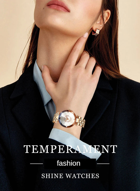 SENO Ocean Star Women Crystal Watch 2024 Top Brand Luxury Rose Gold Women Bracelet Watch for Ladies Wrist Watch Relogio Feminino SS69