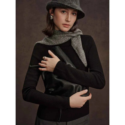 DUSHU Seamless Half-high Collar Pure Wool Pullovers Women Plus Size Autumn Winter Bottoming Sweater Solid Soft Breathable Tops