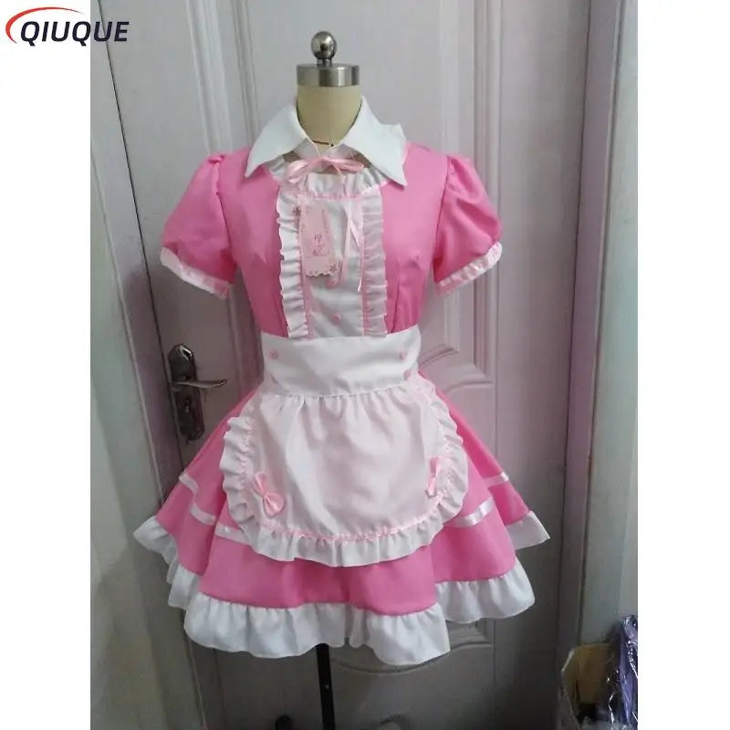 Women Pink Maid Outfit Sweet Gothic Lolita Dresses Anime K-ON! Cosplay Costume Apron Dress Uniforms Plus Size Halloween Uniforms