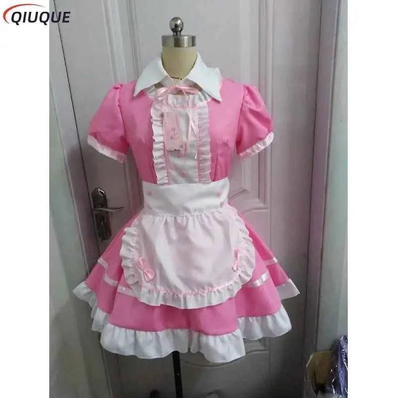 Women Pink Maid Outfit Sweet Gothic Lolita Dresses Anime K-ON! Cosplay Costume Apron Dress Uniforms Plus Size Halloween Uniforms