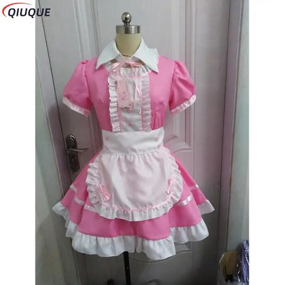 Women Pink Maid Outfit Sweet Gothic Lolita Dresses Anime K-ON! Cosplay Costume Apron Dress Uniforms Plus Size Halloween Uniforms