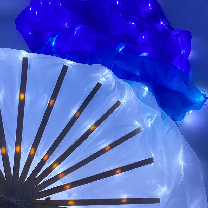150cm Long Silk Veil Fan With LED Light Bamboo Silk Fan Practice and Stage Performance Dance Costumes Belly Dance Accessories SS69