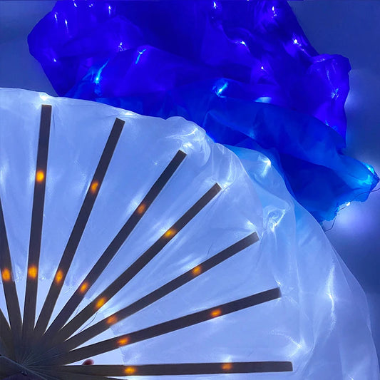 150cm Long Silk Veil Fan With LED Light Bamboo Silk Fan Practice and Stage Performance Dance Costumes Belly Dance Accessories SS69