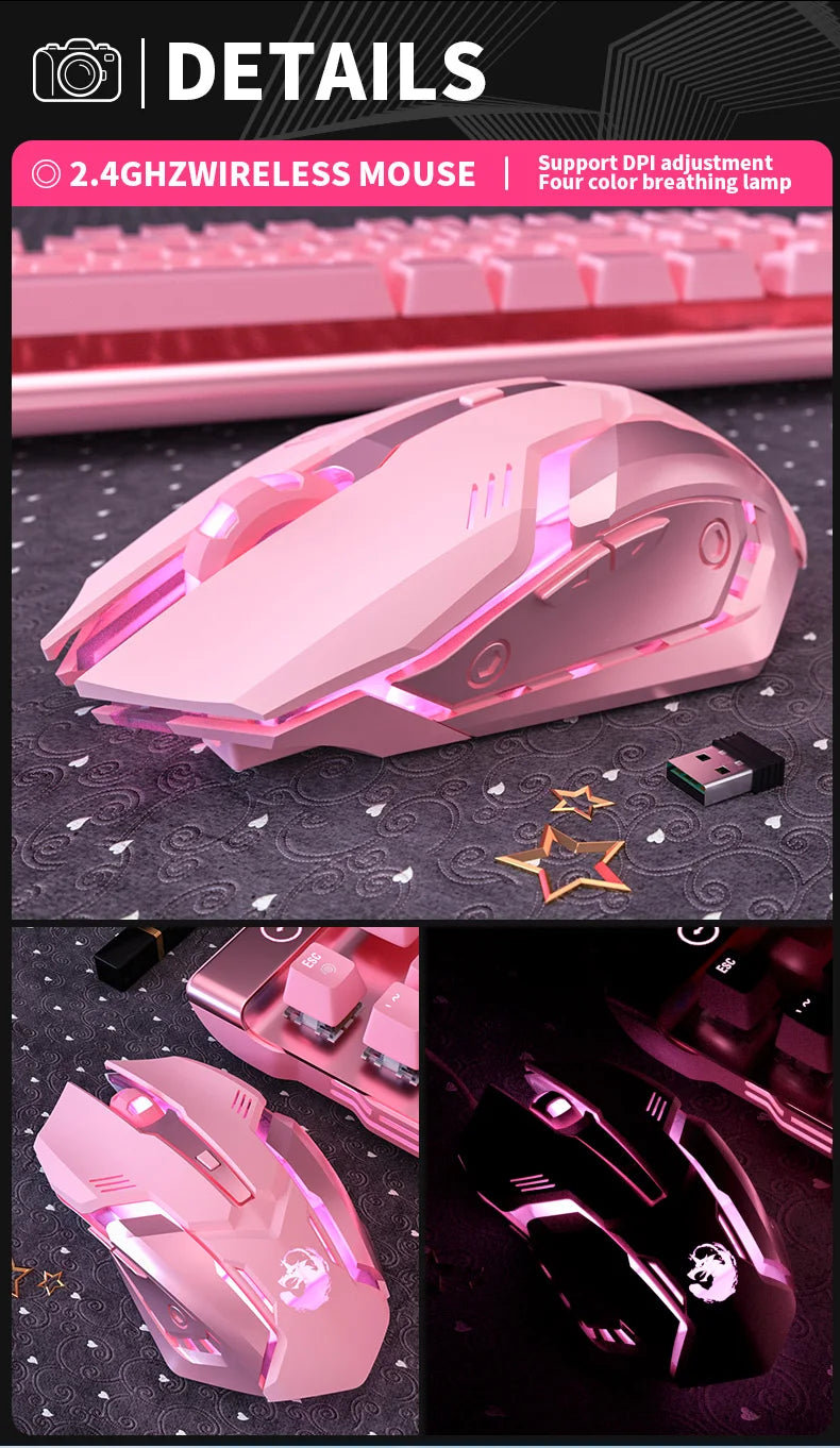 Gaming Mute Rechargeable Mouse 2.4GWireless Pink USB  RGB Gamer Ergonomic Mice Optical Office Computer Mouse for IOS Android SS69