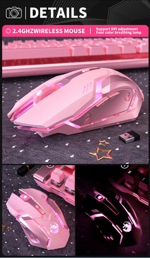 Gaming Mute Rechargeable Mouse 2.4GWireless Pink USB  RGB Gamer Ergonomic Mice Optical Office Computer Mouse for IOS Android SS69