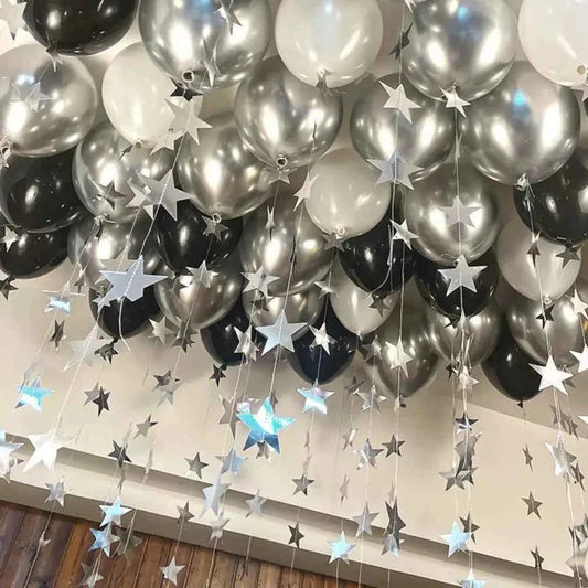 43Pcs Black Gold Silver White Metal Thick Balloons with Pendant Bar Party Birthday Decoration Scene Decoration Sequin Balloons