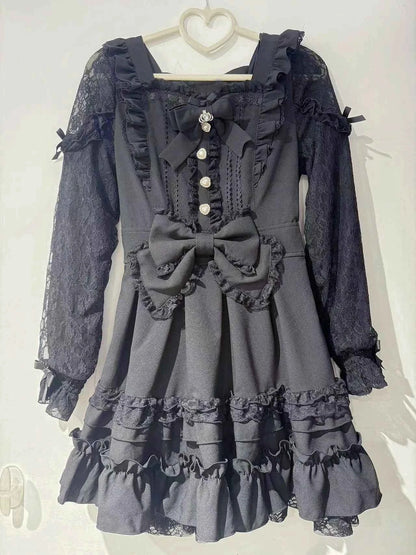 Japanese Liz Dresses Women Autumn New Girl's Sweet Cute Bud Mini Series Mass Production Angel Small Cake Dress Bow Lolita Dress