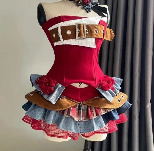 Harajuku Retro Summer New Girl Multi-layer Pleated Skirt Suit Heavy Industry Women's 2 Piuece Sets Lace Splicing Irregular Top SS69 59.69 C / S