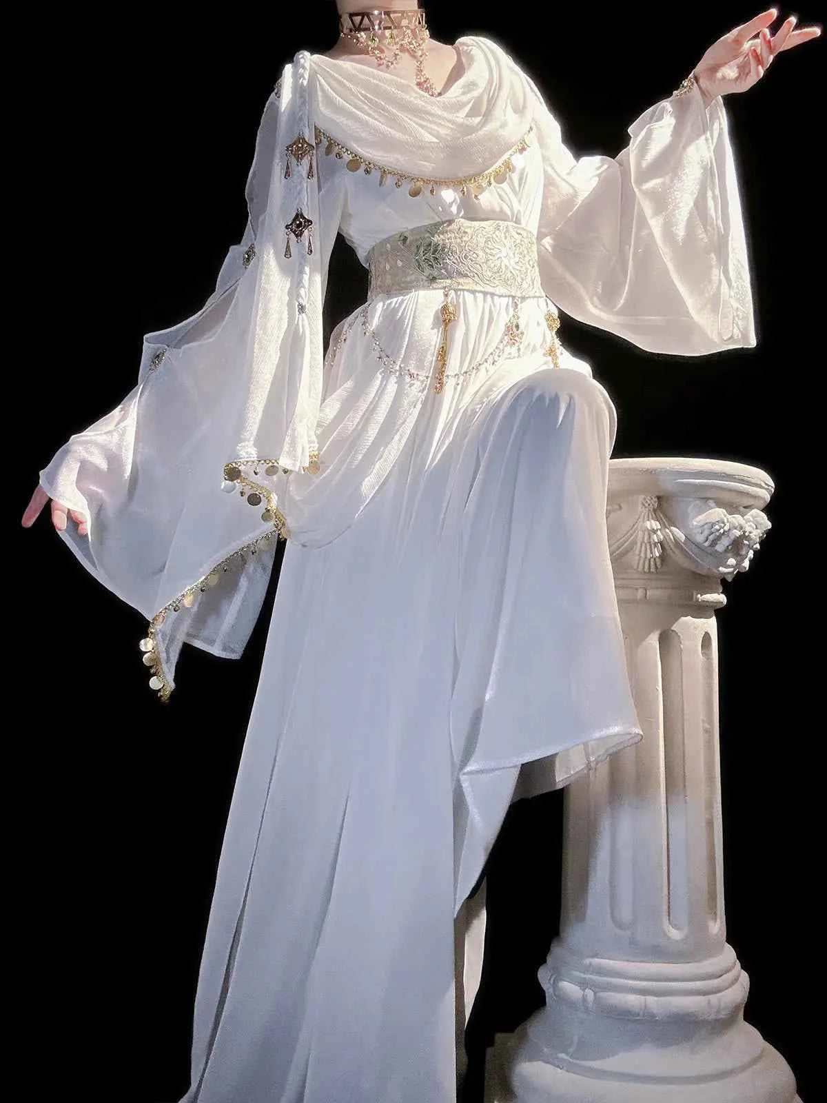 Greek Goddess Wandering Style National Style Han Element Lolita Strap Fairy Dress White Dress Women Clothing