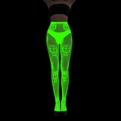 Women Glow in The Dark Fishnet Tight Rose Pattern Fishnet Tights Luminous Fishnet Halloween Party Festive Dress Up SS69