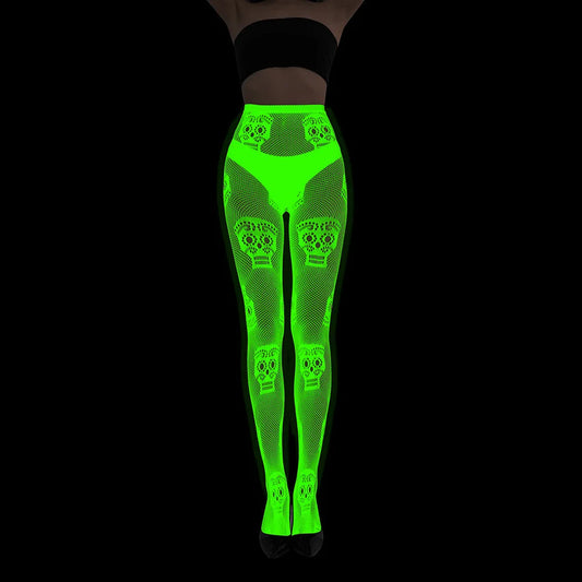 Women Glow in The Dark Fishnet Tight Rose Pattern Fishnet Tights Luminous Fishnet Halloween Party Festive Dress Up SS69