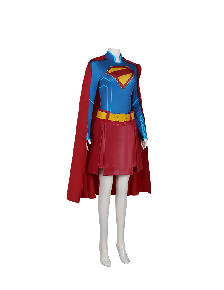Super Girl cosplay costume, Tomorrow's Girl cosplay costume, Halloween stage performance, complete set of costumes with cloak