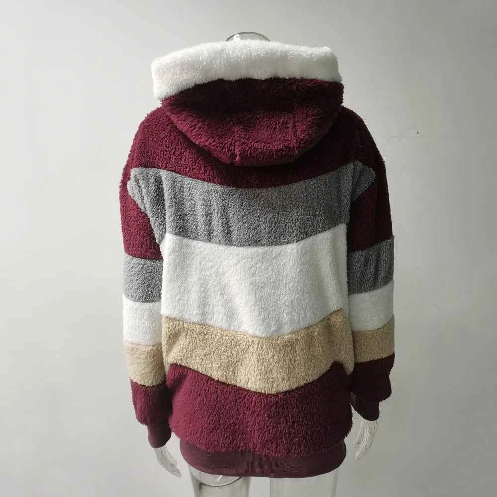 Oversized Jacket for Women Coat 2025 Autumn Winter Warm Plush Pocket Hooded Streetwear Loose Lady Zipper Cashmere Outerwear Coat