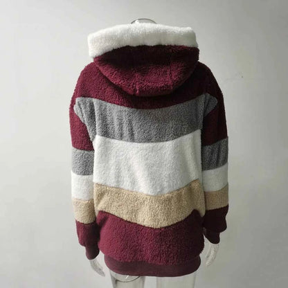 Winter Fashion Women's Coat 2025 Hooded Zipper Ladies Jacket Spliced Thick Cashmere Women Jacket Stitching Plaid Ladies Coats