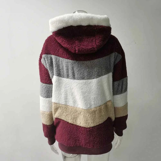 Winter Fashion Women's Coat 2025 Hooded Zipper Ladies Jacket Spliced Thick Cashmere Women Jacket Stitching Plaid Ladies Coats