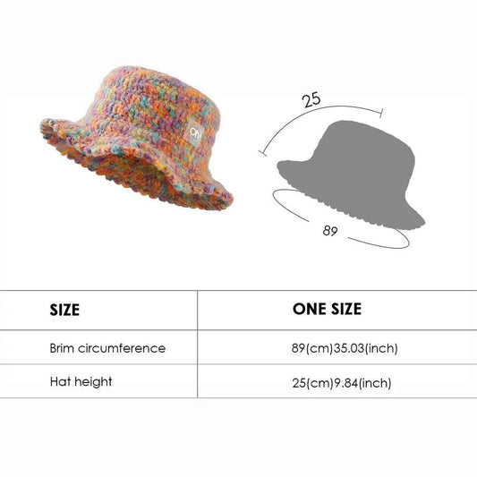 OhSunny Autumn Winter Wavy Brim Bucket Hats,Rainbow Cute Thermal Caps Women's Outdoor Warm Hand-knitted Fisherman Caps Packable