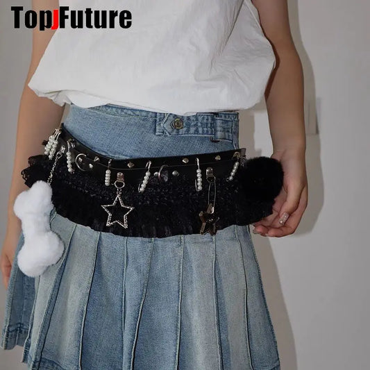 SS69 Gothic Lolita Punk Harajuku Belt with Heart, Star, and Bow Pendants