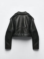 Ailegogo Women's Faux Leather Moto Jacket with Belt