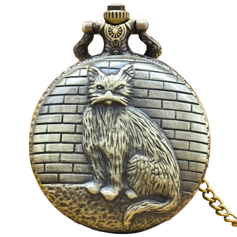 Vintage Bronze Clamshell Creative Handsome Cat Design Necklace Quartz Pocket Watch Gift Universal Male And Female Students SS69 9.69 bronze