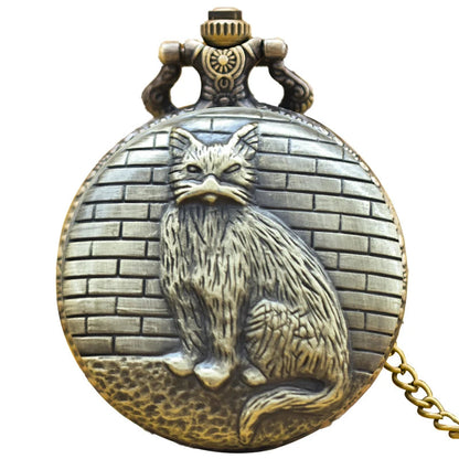Vintage Bronze Clamshell Creative Handsome Cat Design Necklace Quartz Pocket Watch Gift Universal Male And Female Students SS69 9.69 bronze