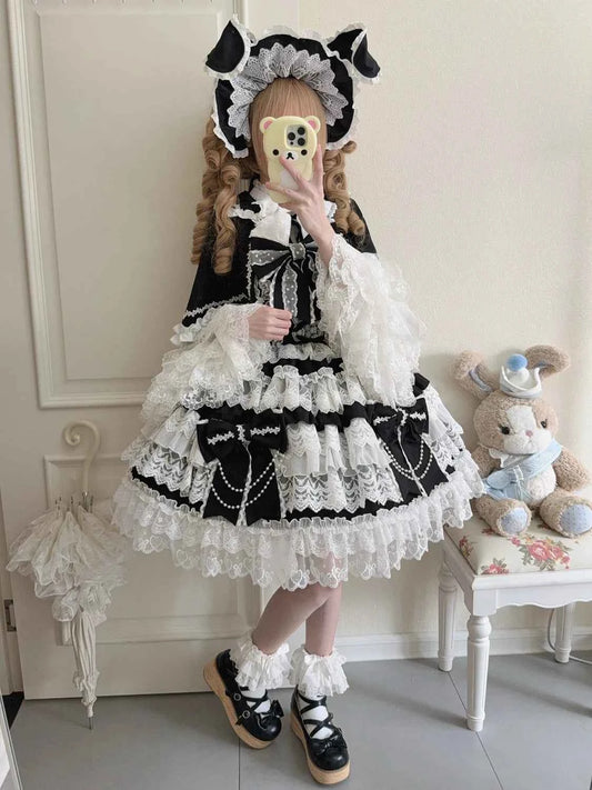 Women's Pink Lolita Dress Cape Set New Spring Women's Sweet Girl Lace Princess Jsk Cake Dress Fairy Suspender Dress Shirt Outfit