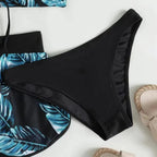 Women 2024 New Bikinis 6 Colors Sexy Halter Bikini 3 Piece Set Leafs Print High Waisted Swimsuit Beach Bathing Suit Size S-XXL SS69