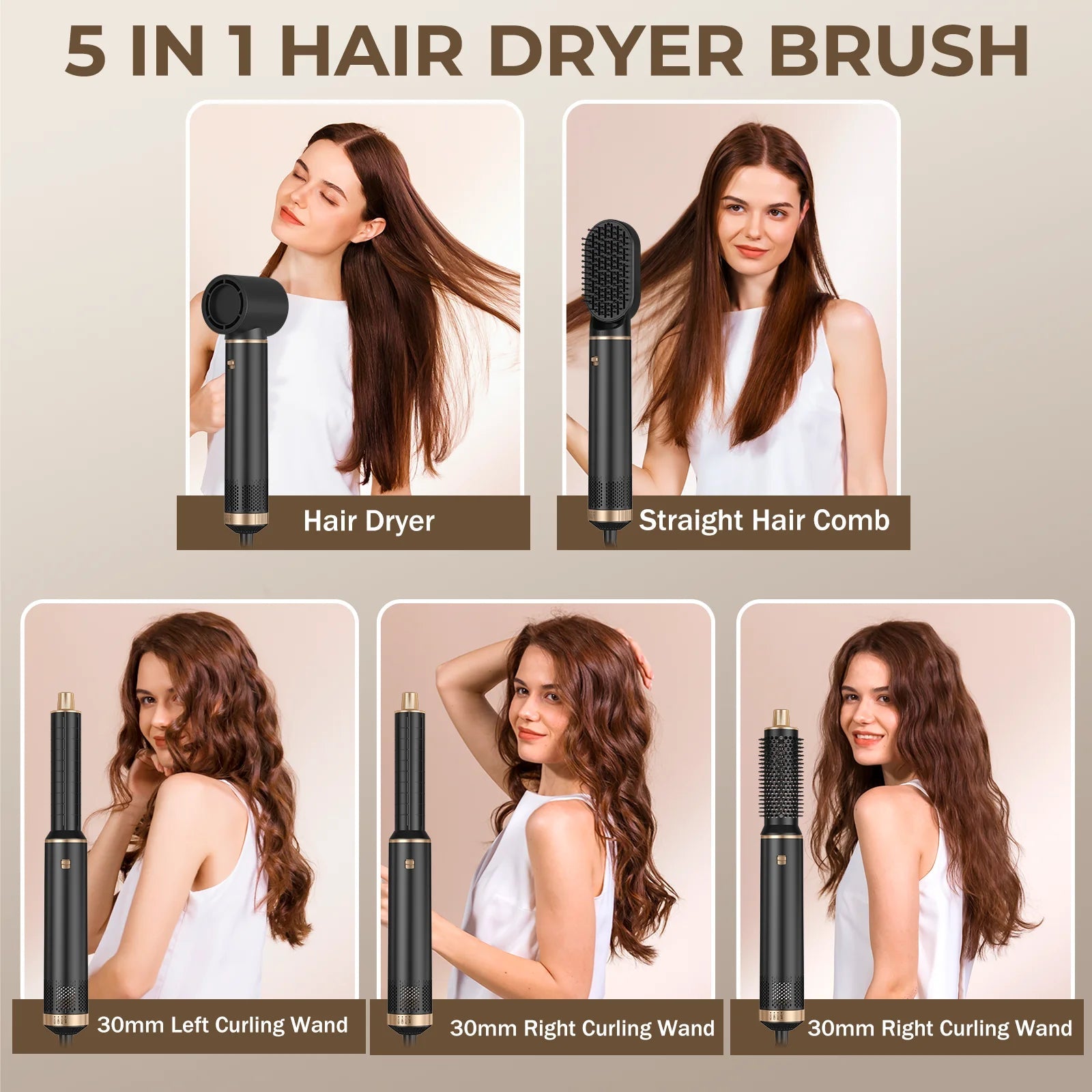 Hair Dryer 5 in 1 Electric Comb Negative Ion Straightener Comb Curling Iron Detachable Multifunctional Heating Brush Hair Dryer SS69