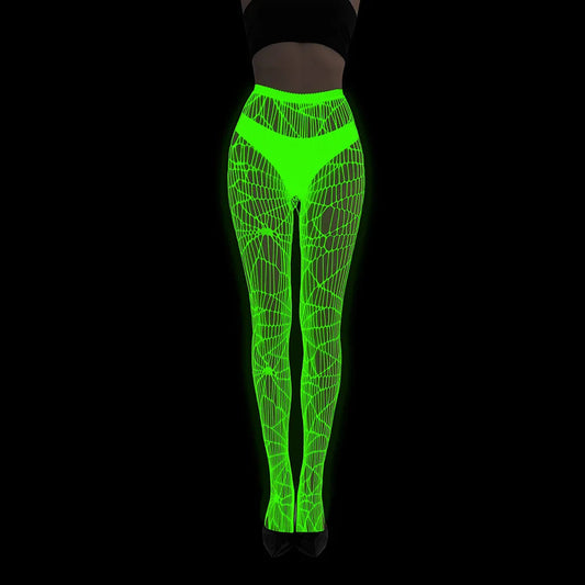 Women Glow in The Dark Fishnet Tight Rose Pattern Fishnet Tights Luminous Fishnet Halloween Party Festive Dress Up SS69