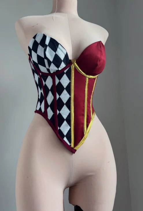 Custom Made Vintage Victorian Gothic Jester Cosplay Costume Women Harlequin Carnival Outfit Tutorial Joker Clown Suit