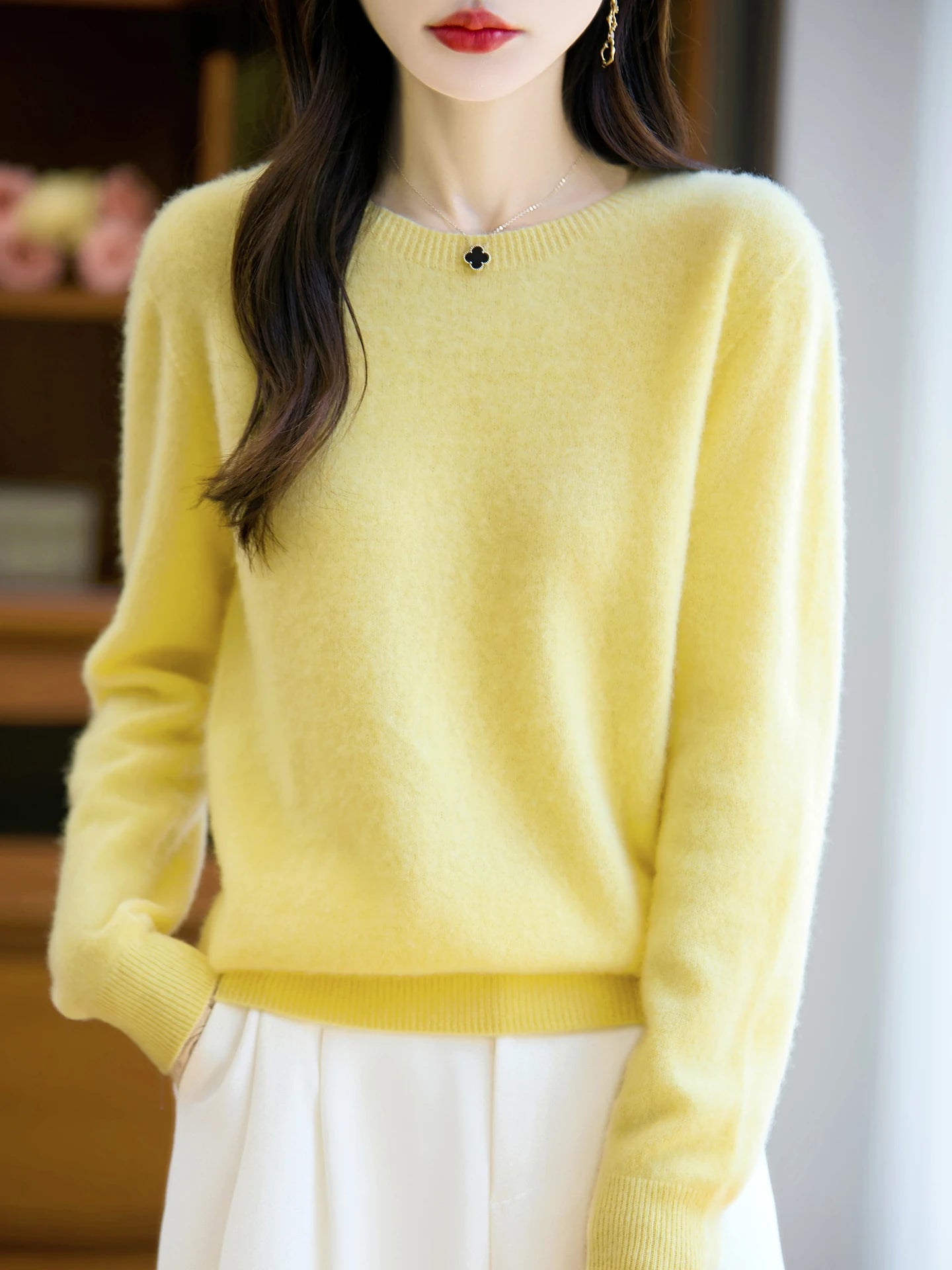 Addonee Women's 100% Merino Wool O-Neck Pullover Sweater