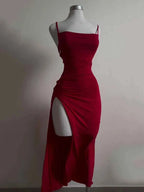 Sexy Backless Lace Up Long Dress Women Split Sleeveless Bodycon Party Club Evening Dresses High Street Female Suspender Robes