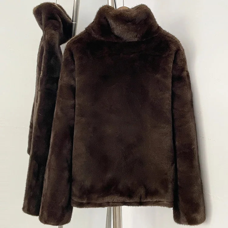Mueyeruho Women's Faux Mink Fur Sweatshirt - Warm Brown Pullover
