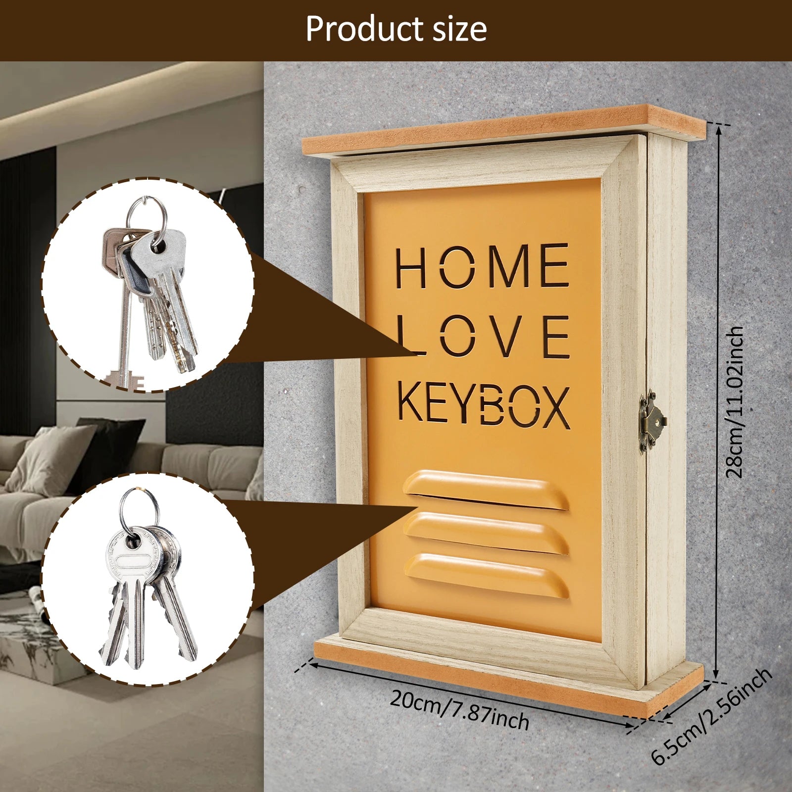 Wooden Wall Key Holder Cabinet with 6 Hooks