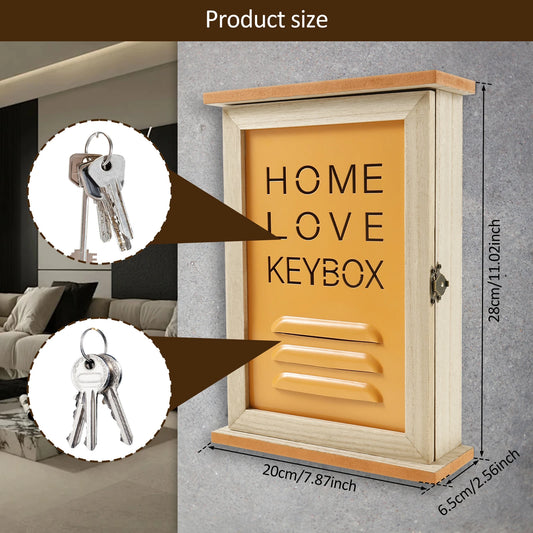 Wooden Wall Key Holder Cabinet with 6 Hooks for Entryway Storage Box