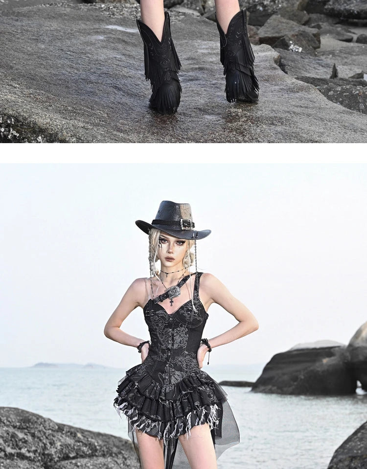 Blood Supply Original Punk Aesthetic dress hot girl Dragon Pattern Denim Sexy Slim Fit Dress Summer Halter Ruffles Short Dresses SS69