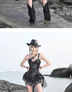 Blood Supply Original Punk Aesthetic dress hot girl Dragon Pattern Denim Sexy Slim Fit Dress Summer Halter Ruffles Short Dresses SS69