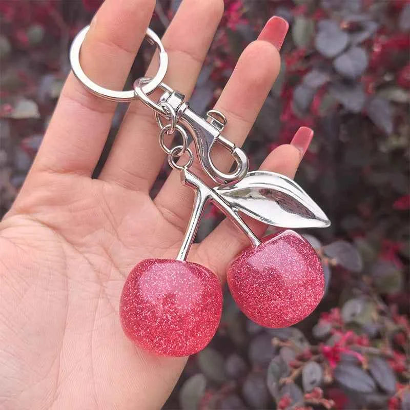 Fashion Delicate Red Cherry Charm Keychain 3 Color Gold Silver Keyring Elegant Women's Backpack Purse Charm Earrings Jewelry