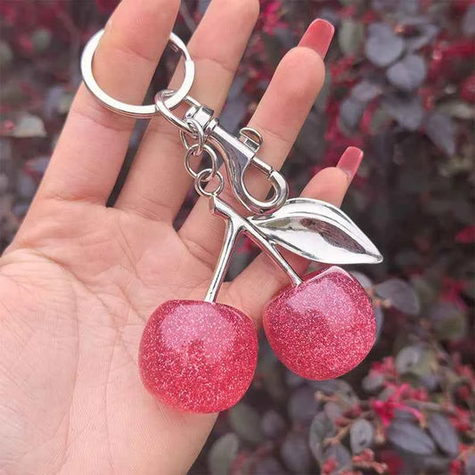 Fashion Delicate Red Cherry Charm Keychain 3 Color Gold Silver Keyring Elegant Women's Backpack Purse Charm Earrings Jewelry