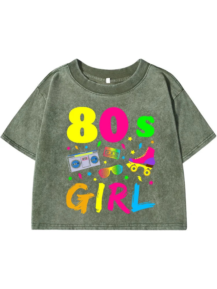 80 S Girl Colorfulprinting Female Washed Short Tshirt Breathable Summer T Shirt Casual Fashion Midriff-Baring Distress Tops SS69